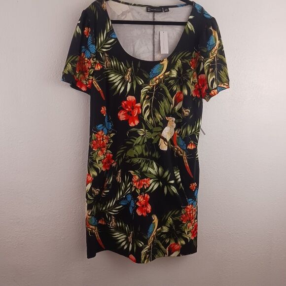 New York and Co Tropical-Print Puff-Sleeve Cotton Shift Dress size XXL - Picture 1 of 6